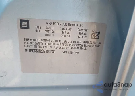 2012 Chevrolet Cruze Ls из США, поврежденный, VIN 1G1PC5SH2C7193536